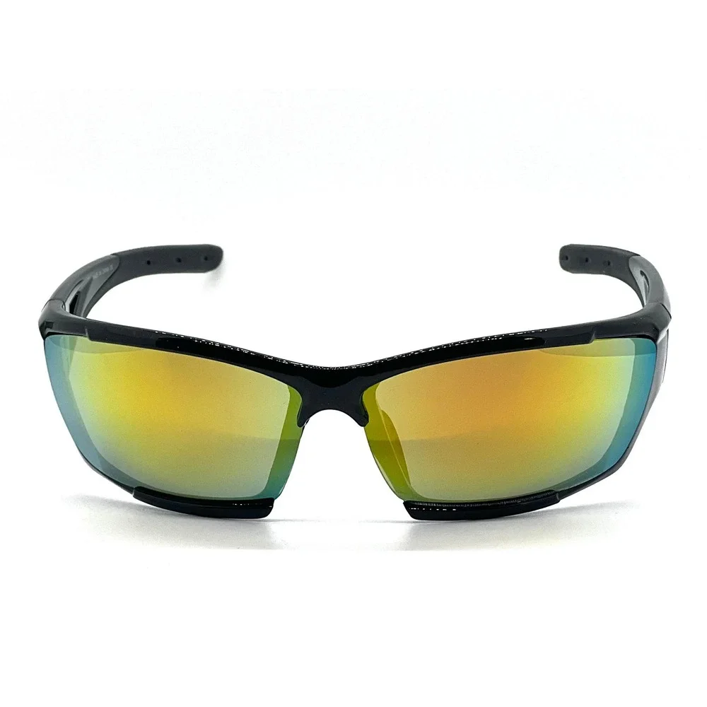 Mens Black Wrap Sport Sunglasses Iridescent Orange Mirror Lens Athletic Wear New